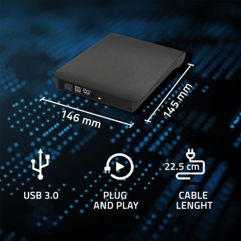 Nagrywarka DVD-RW zewnętrzna | USB 3.0 | Czarna Nagrywarka DVD-RW zewnętrzna | USB 3.0 | Czarna