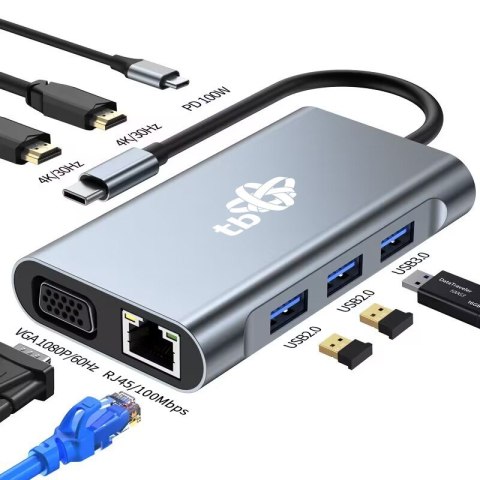 HUB Adapter USB C 8w1 HDMIx2 USB VGA RJ45 PD HUB Adapter USB C 8w1 HDMIx2 USB VGA RJ45 PD