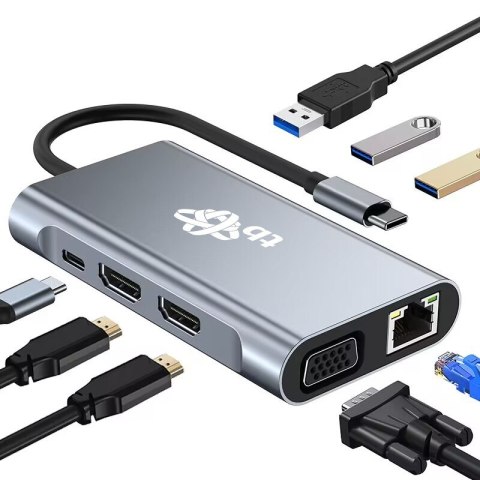 HUB Adapter USB C 8w1 HDMIx2 USB VGA RJ45 PD HUB Adapter USB C 8w1 HDMIx2 USB VGA RJ45 PD