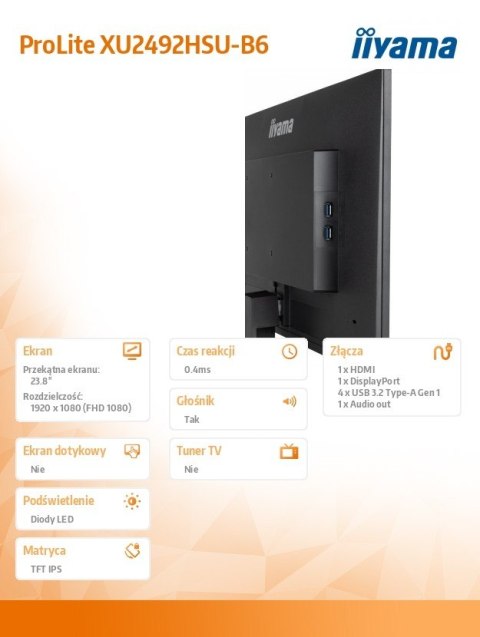 Monitor 23.8 cala XU2492HSU-B6 IPS,FHD,HDMI,DP,100Hz,4xUSB3.2,SLIM,2x2W Monitor 23.8 cala XU2492HSU-B6 IPS,FHD,HDMI,DP,100Hz,4xUSB3.2,SLIM,2x2W