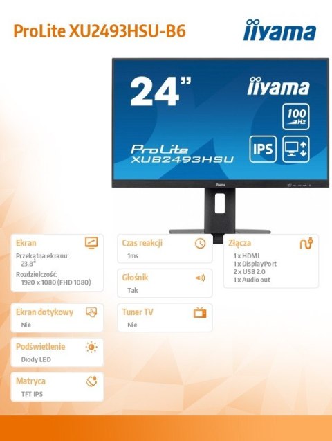 Monitor 23.8 cala XUB2493HSU-B6 IPS.HDMI.DP.2x2W.USBx2.SLIM.HAS(150mm) Monitor 23.8 cala XUB2493HSU-B6 IPS.HDMI.DP.2x2W.USBx2.SLIM.HAS(150mm)
