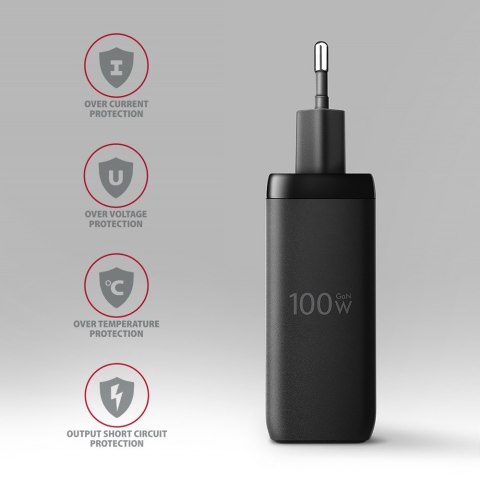 ACU-DPQ100 Ładowarka sieciowa GaN 100W, 3x port (USB-A + dual USB-C) PD3.0/QC4+/PPS/Apple Czarna ACU-DPQ100 Ładowarka sieciowa GaN 100W, 3x port (USB-A + dual USB-C) PD3.0/QC4+/PPS/Apple Czarna