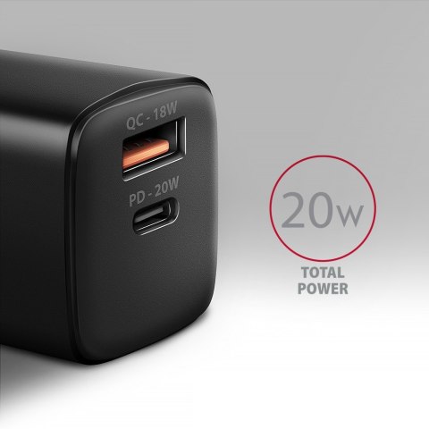 ACU-PQ20 Ładowarka sieciowa 20W, QC3.0/AFC/FCP + PD type-C Czarna ACU-PQ20 Ładowarka sieciowa 20W, QC3.0/AFC/FCP + PD type-C Czarna