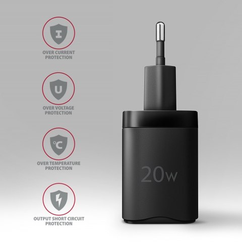 ACU-PQ20 Ładowarka sieciowa 20W, QC3.0/AFC/FCP + PD type-C Czarna ACU-PQ20 Ładowarka sieciowa 20W, QC3.0/AFC/FCP + PD type-C Czarna