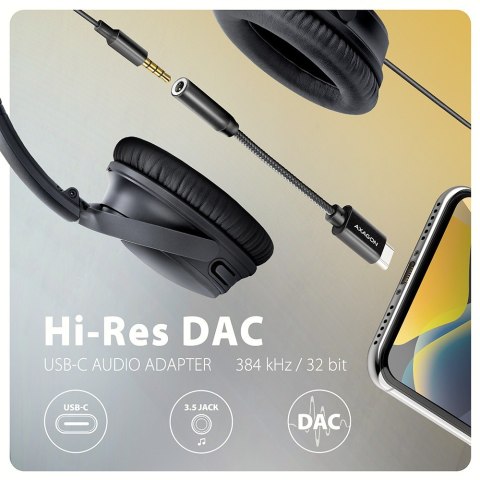 ADA-HC Zewnętrzna karta dźwiękowa USB-C 32bit DAC 3.5mm (F) złącze, 384kHz ADA-HC Zewnętrzna karta dźwiękowa USB-C 32bit DAC 3.5mm (F) złącze, 384kHz
