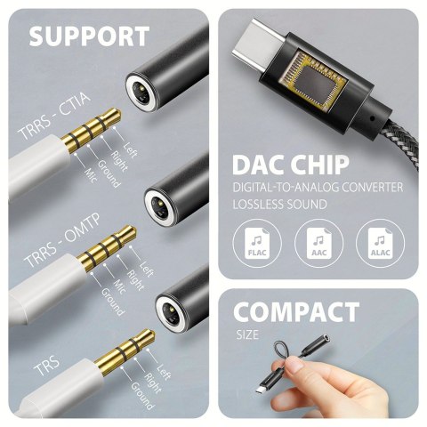 ADA-HC Zewnętrzna karta dźwiękowa USB-C 32bit DAC 3.5mm (F) złącze, 384kHz ADA-HC Zewnętrzna karta dźwiękowa USB-C 32bit DAC 3.5mm (F) złącze, 384kHz