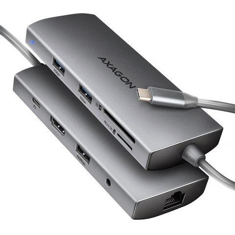 HMC-8HLSA Wieloportowy hub USB 9in1, 5Gbps, 3x USB-A + HDMI 4K/30Hz, SD/microSD, GLAN, Audio, PD 100W, 20cm USB-C kabel HMC-8HLSA Wieloportowy hub USB 9in1, 5Gbps, 3x USB-A + HDMI 4K/30Hz, SD/microSD, GLAN, Audio, PD 100W, 20cm USB-C kabel