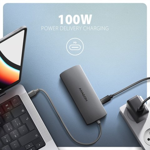 HMC-8HLSA Wieloportowy hub USB 9in1, 5Gbps, 3x USB-A + HDMI 4K/30Hz, SD/microSD, GLAN, Audio, PD 100W, 20cm USB-C kabel HMC-8HLSA Wieloportowy hub USB 9in1, 5Gbps, 3x USB-A + HDMI 4K/30Hz, SD/microSD, GLAN, Audio, PD 100W, 20cm USB-C kabel