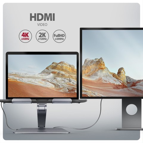 HMC-STND Stojak z wieloportowy hub Aluminiowy 7in1, 5Gbps, do 10"-16" cali laptopów, nastawny, 3x USB-A, HDMI 4K/60Hz, GLAN, PD HMC-STND Stojak z wieloportowy hub Aluminiowy 7in1, 5Gbps, do 10"-16" cali laptopów, nastawny, 3x USB-A, HDMI 4K/60Hz, GLAN, PD