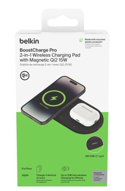 Ładowarka podwójna BoostCharge Pro Qi2 15W czarna Ładowarka podwójna BoostCharge Pro Qi2 15W czarna