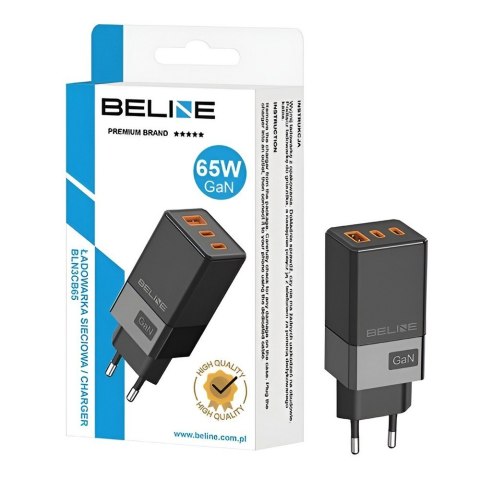 Ładowarka sieciowa 65W GaN 2xUSB-C+USB-A bez kabla Czarna Ładowarka sieciowa 65W GaN 2xUSB-C+USB-A bez kabla Czarna