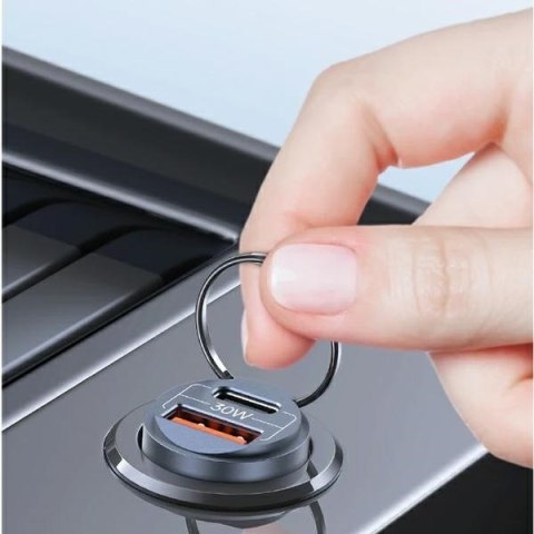 Ładowarka samochodowa 30W 1xUSB+1xUSB-C C38 Fast Charge Stalowa Ładowarka samochodowa 30W 1xUSB+1xUSB-C C38 Fast Charge Stalowa