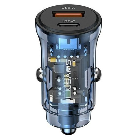 Ładowarka samochodowa 30W 1xUSB+1xUSB-C fast charge Niebieska Ładowarka samochodowa 30W 1xUSB+1xUSB-C fast charge Niebieska