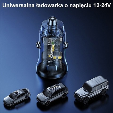 Ładowarka samochodowa 30W 1xUSB+1xUSB-C fast charge Niebieska Ładowarka samochodowa 30W 1xUSB+1xUSB-C fast charge Niebieska
