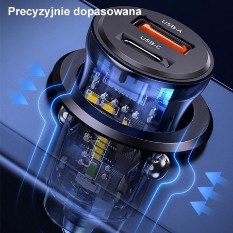 Ładowarka samochodowa 30W 1xUSB+1xUSB-C fast charge Niebieska Ładowarka samochodowa 30W 1xUSB+1xUSB-C fast charge Niebieska
