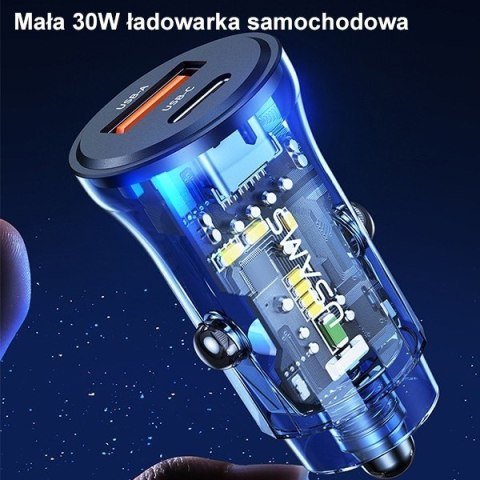 Ładowarka samochodowa 30W 1xUSB+1xUSB-C fast charge Niebieska Ładowarka samochodowa 30W 1xUSB+1xUSB-C fast charge Niebieska