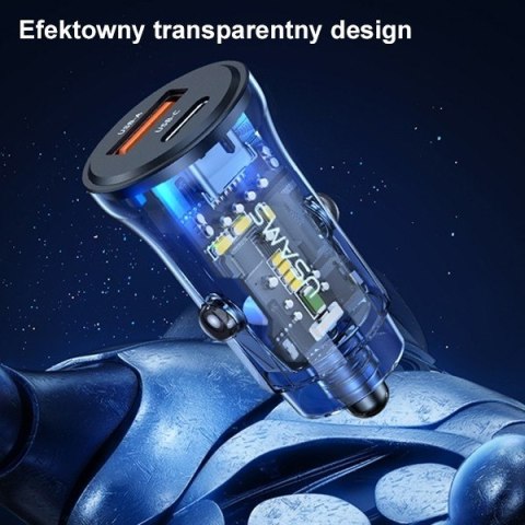 Ładowarka samochodowa 30W 1xUSB+1xUSB-C fast charge Niebieska Ładowarka samochodowa 30W 1xUSB+1xUSB-C fast charge Niebieska