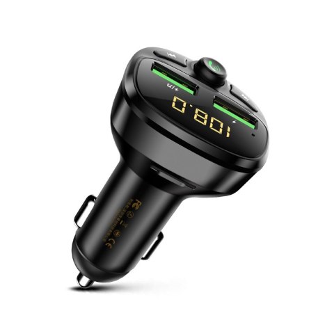 Transmiter FM Bluetooth / MicroSD / 2x USB-A + Ładowarka samochodowa 17W Czarny Transmiter FM Bluetooth / MicroSD / 2x USB-A + Ładowarka samochodowa 17W Czarny