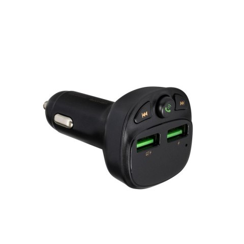 Transmiter FM Bluetooth / MicroSD / 2x USB-A + Ładowarka samochodowa 17W Czarny Transmiter FM Bluetooth / MicroSD / 2x USB-A + Ładowarka samochodowa 17W Czarny