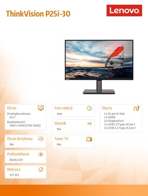Monitor 24.5 cala ThinkVision P25i-30 FHD 63F4MAT1EU Monitor 24.5 cala ThinkVision P25i-30 FHD 63F4MAT1EU