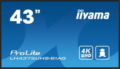 Monitor 42.5 cala ProLite LH4375UHS-B1AG, 24/7,IPS,ANDROID.11,4K,500cd/m2,WiFi,3xHDMI,DP,Daisy/Chain,2xUSB,2x10W,RJ45,iiSignage2 Monitor 42.5 cala ProLite LH4375UHS-B1AG, 24/7,IPS,ANDROID.11,4K,500cd/m2,WiFi,3xHDMI,DP,Daisy/Chain,2xUSB,2x10W,RJ45,iiSignage2