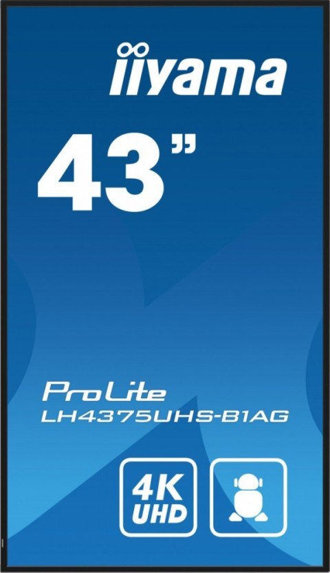 Monitor 42.5 cala ProLite LH4375UHS-B1AG, 24/7,IPS,ANDROID.11,4K,500cd/m2,WiFi,3xHDMI,DP,Daisy/Chain,2xUSB,2x10W,RJ45,iiSignage2 Monitor 42.5 cala ProLite LH4375UHS-B1AG, 24/7,IPS,ANDROID.11,4K,500cd/m2,WiFi,3xHDMI,DP,Daisy/Chain,2xUSB,2x10W,RJ45,iiSignage2
