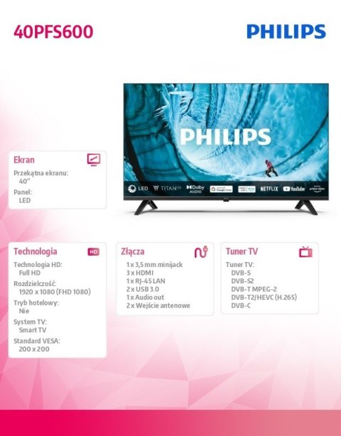 Telewizor LED 40 cali 40PFS6009/12 Telewizor LED 40 cali 40PFS6009/12