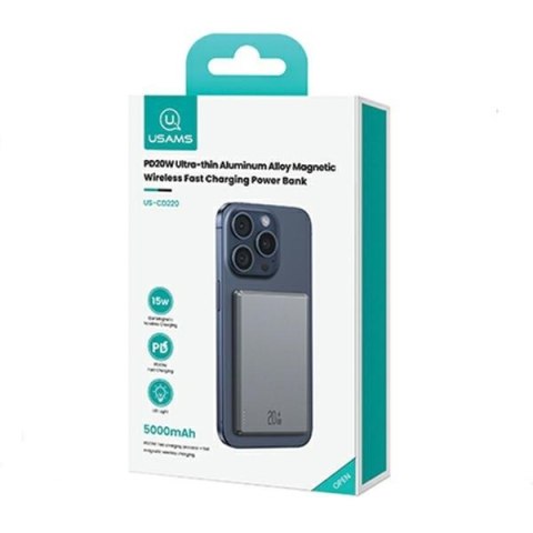Powerbank indukcyjny 5000mAh MagSafe Fast Charging PD 20W Szary Powerbank indukcyjny 5000mAh MagSafe Fast Charging PD 20W Szary