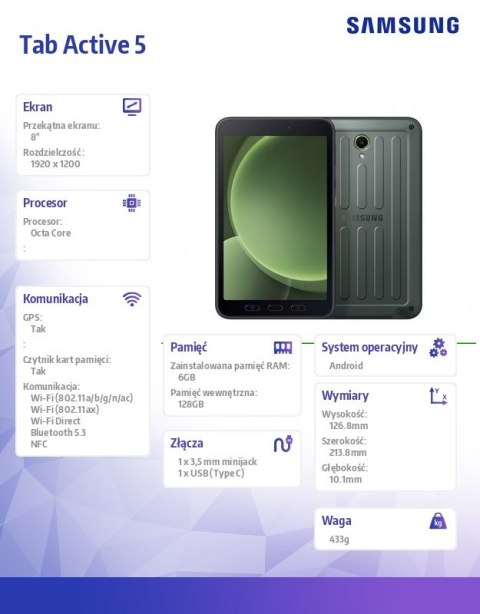 Tablet Tab Active 5 EE 8,0'Wifi 6/128GB Zielony Tablet Tab Active 5 EE 8,0'Wifi 6/128GB Zielony