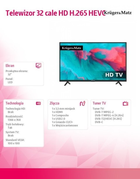Telewizor 32 cale HD H.265 HEVC Telewizor 32 cale HD H.265 HEVC