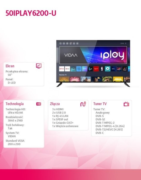 Telewizor LED 50 cali 50IPLAY6200-U Telewizor LED 50 cali 50IPLAY6200-U