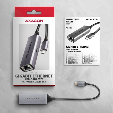 ADE-TXPD Karta sieciowa Gigabit Ethernet adapter, USB-C 3.2 Gen 1, instalacja automatyczna, Asix AX8817, PD 100W ADE-TXPD Karta sieciowa Gigabit Ethernet adapter, USB-C 3.2 Gen 1, instalacja automatyczna, Asix AX8817, PD 100W