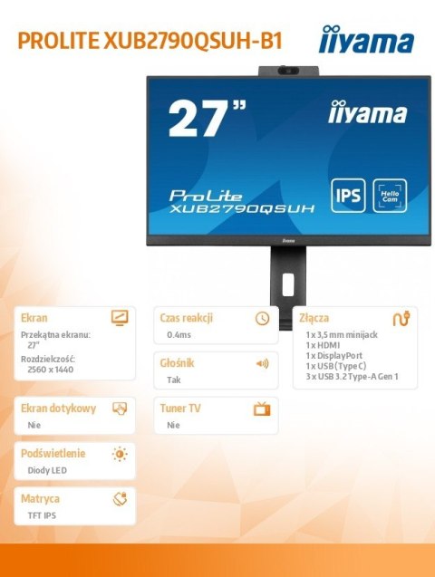 Monitor 27 cali XUB2790QSUH-B1 IPS,QHD,CAM,MIC,HDMI,DP,3xUSB(3.2), 100Hz,ADAPTIVE SYNC,FlickerFree,2x2W,WINDOWS HELLO Monitor 27 cali XUB2790QSUH-B1 IPS,QHD,CAM,MIC,HDMI,DP,3xUSB(3.2), 100Hz,ADAPTIVE SYNC,FlickerFree,2x2W,WINDOWS HELLO