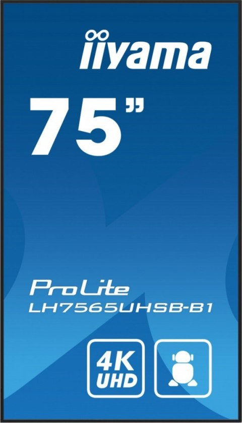 Monitor 75 cali LH7565UHSB-B1, 24/7, IPS, ANDROID 11, 4K, 800cd, iiSignage2, SDM, 2x HDMI, DP, 2x USB,2x 10W, RJ45, WiFi, 4/32GB Monitor 75 cali LH7565UHSB-B1, 24/7, IPS, ANDROID 11, 4K, 800cd, iiSignage2, SDM, 2x HDMI, DP, 2x USB,2x 10W, RJ45, WiFi, 4/32GB