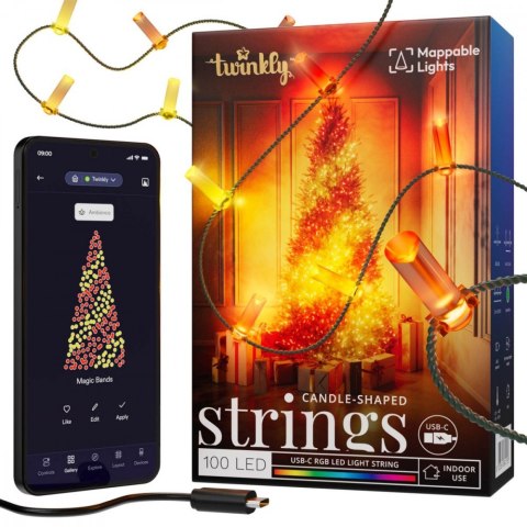 Inteligentne lampki dekoracyjne Strings USB-C (Candies) 100 LED RGB, świece, zielony przewód, 6 m Inteligentne lampki dekoracyjne Strings USB-C (Candies) 100 LED RGB, świece, zielony przewód, 6 m