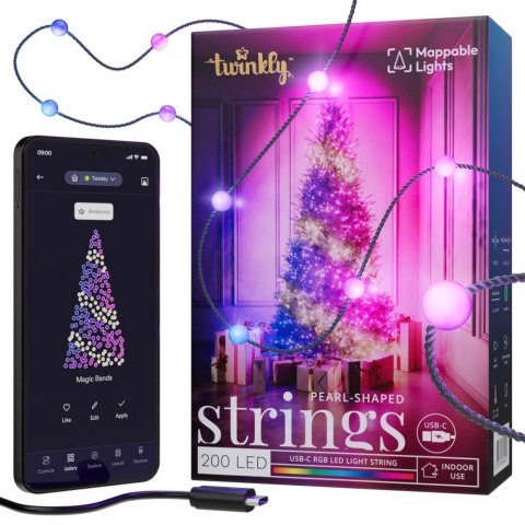 Inteligentne lampki dekoracyjne Strings USB-C (Candies) 200 LED RGB, perły, zielony przewód, 12 m Inteligentne lampki dekoracyjne Strings USB-C (Candies) 200 LED RGB, perły, zielony przewód, 12 m