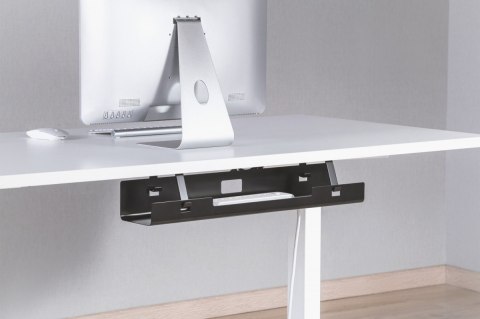 Kanał stalowy do organizacji kabli / listew zasilających pod biurkiem, z uchwytami, montaż śruby, 60cm, czarny Kanał stalowy do organizacji kabli / listew zasilających pod biurkiem, z uchwytami, montaż śruby, 60cm, czarny