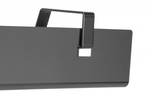 Kanał stalowy do organizacji kabli / listew zasilających pod biurkiem, z uchwytami, montaż śruby, 60cm, czarny Kanał stalowy do organizacji kabli / listew zasilających pod biurkiem, z uchwytami, montaż śruby, 60cm, czarny