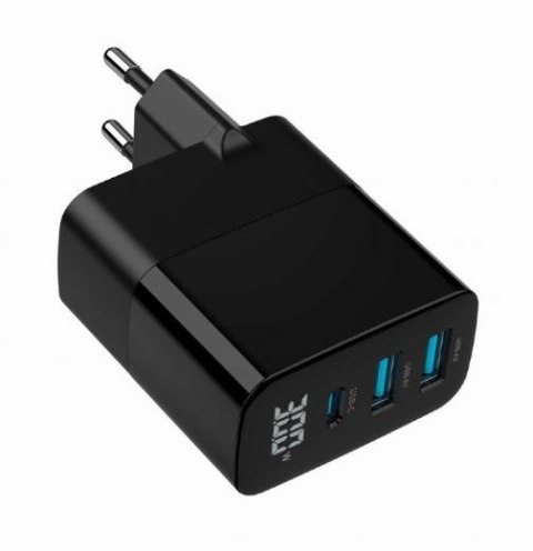 Ładowarka GaN 2xA 1xC LCD 30W PD QC3.0 czarna Ładowarka GaN 2xA 1xC LCD 30W PD QC3.0 czarna