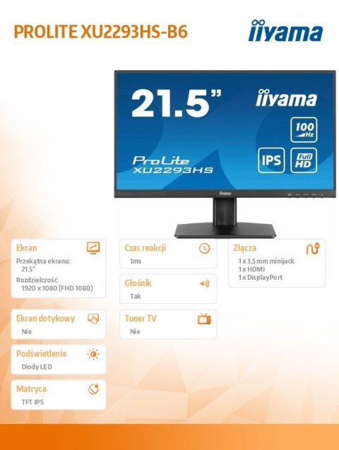 Monitor 21,5 cala XU2293HS-B6 IPS/HDMI/DP/SLIM/2x1W Monitor 21,5 cala XU2293HS-B6 IPS/HDMI/DP/SLIM/2x1W