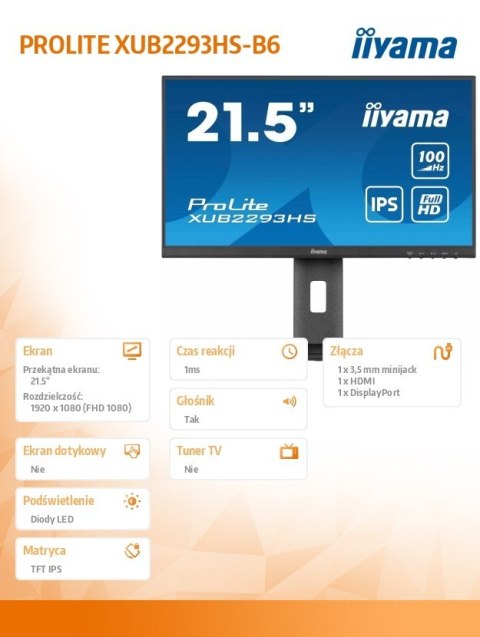 Monitor 22 cale XUB2293HS-B6 IPS,HDMI,DP,HAS(150mm) Monitor 22 cale XUB2293HS-B6 IPS,HDMI,DP,HAS(150mm)