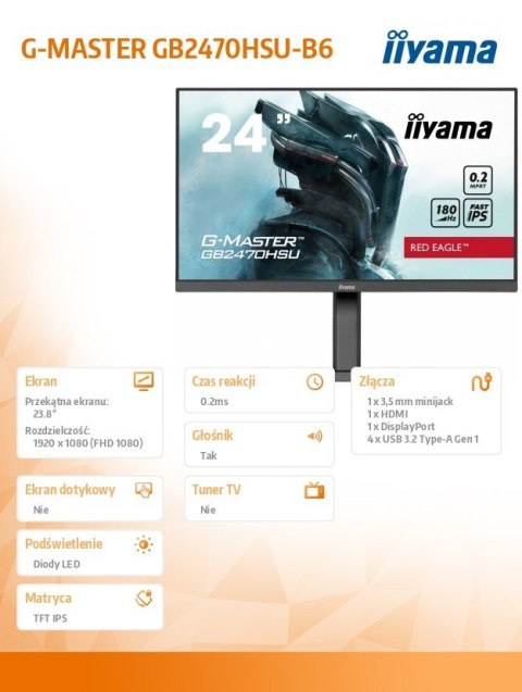 Monitor 24 cale GB2470HSU-B6 0.2ms,IPS,DP,HDMI,180Hz Monitor 24 cale GB2470HSU-B6 0.2ms,IPS,DP,HDMI,180Hz