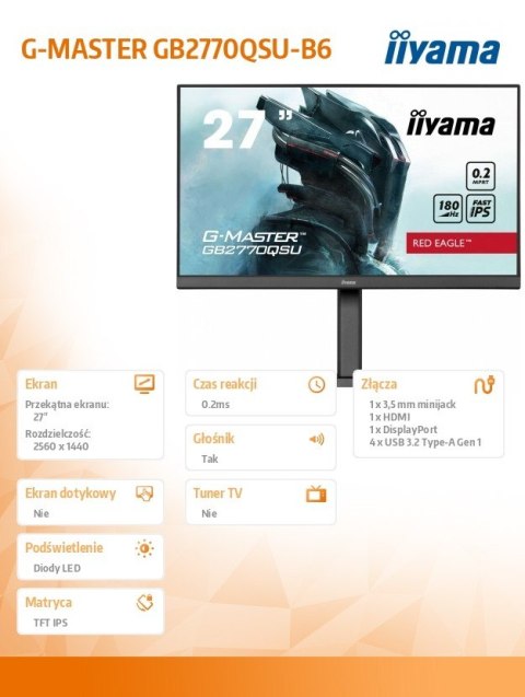 Monitor 27 cali GB2770QSU-B6 0.2ms,IPS,DP,HDMI,180Hz Monitor 27 cali GB2770QSU-B6 0.2ms,IPS,DP,HDMI,180Hz