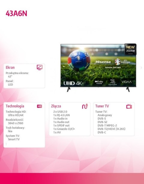 Telewizor LED 43 cale 43A6N Telewizor LED 43 cale 43A6N
