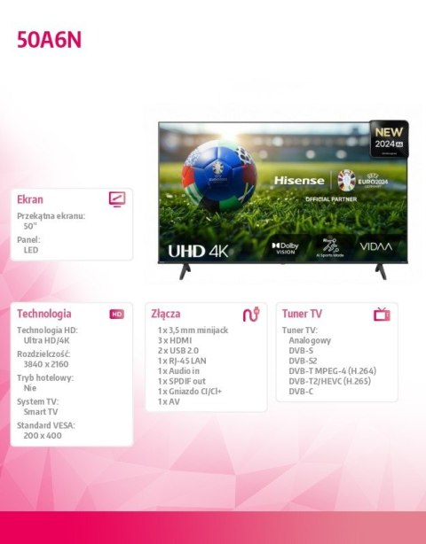 Telewizor LED 50 cali 50A6N Telewizor LED 50 cali 50A6N