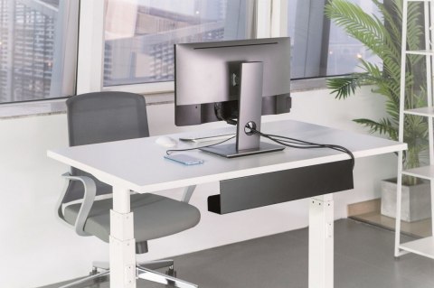Uchwyt stalowy do organizacji kabli / listew zasilających pod biurkiem, montaż śruby, 60 cm, czarny Uchwyt stalowy do organizacji kabli / listew zasilających pod biurkiem, montaż śruby, 60 cm, czarny