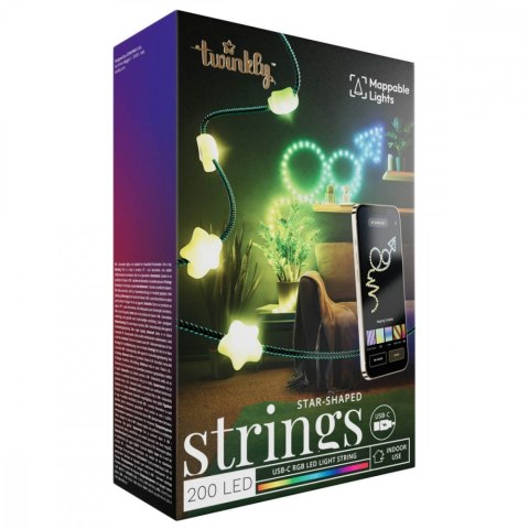 Inteligentne lampki dekoracyjne Strings USB-C (Candies) 200 LED RGB, gwiazdy, zielony przewód, 12 m Inteligentne lampki dekoracyjne Strings USB-C (Candies) 200 LED RGB, gwiazdy, zielony przewód, 12 m