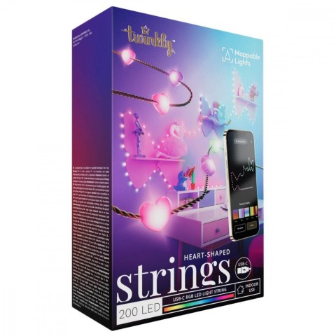 Inteligentne lampki dekoracyjne Strings USB-C (Candies) 200 LED RGB, serca, zielony przewód, 12 m Inteligentne lampki dekoracyjne Strings USB-C (Candies) 200 LED RGB, serca, zielony przewód, 12 m