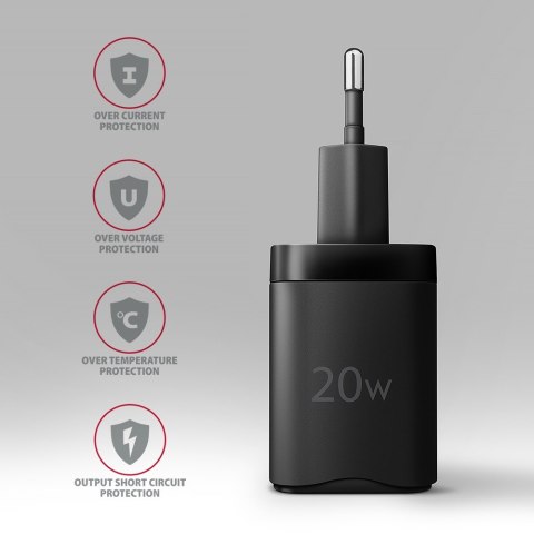 ACU-PD20 Ładowarka sieciowa PD 20W, 1x port USB-C, PD3.0/QC3.0/AFC/FCP/Apple Czarna ACU-PD20 Ładowarka sieciowa PD 20W, 1x port USB-C, PD3.0/QC3.0/AFC/FCP/Apple Czarna