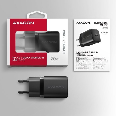 ACU-PD20 Ładowarka sieciowa PD 20W, 1x port USB-C, PD3.0/QC3.0/AFC/FCP/Apple Czarna ACU-PD20 Ładowarka sieciowa PD 20W, 1x port USB-C, PD3.0/QC3.0/AFC/FCP/Apple Czarna